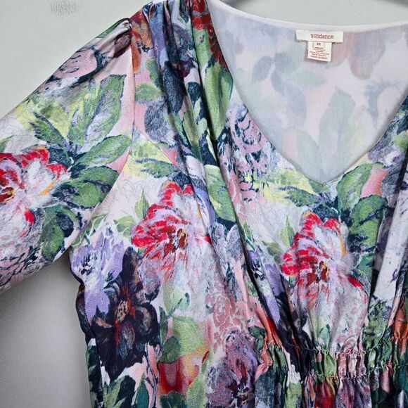 Sundance Womens Artsy Floral Silk Top Size M Colorful V Neck Boho Fairy Flowy - Picture 3 of 7